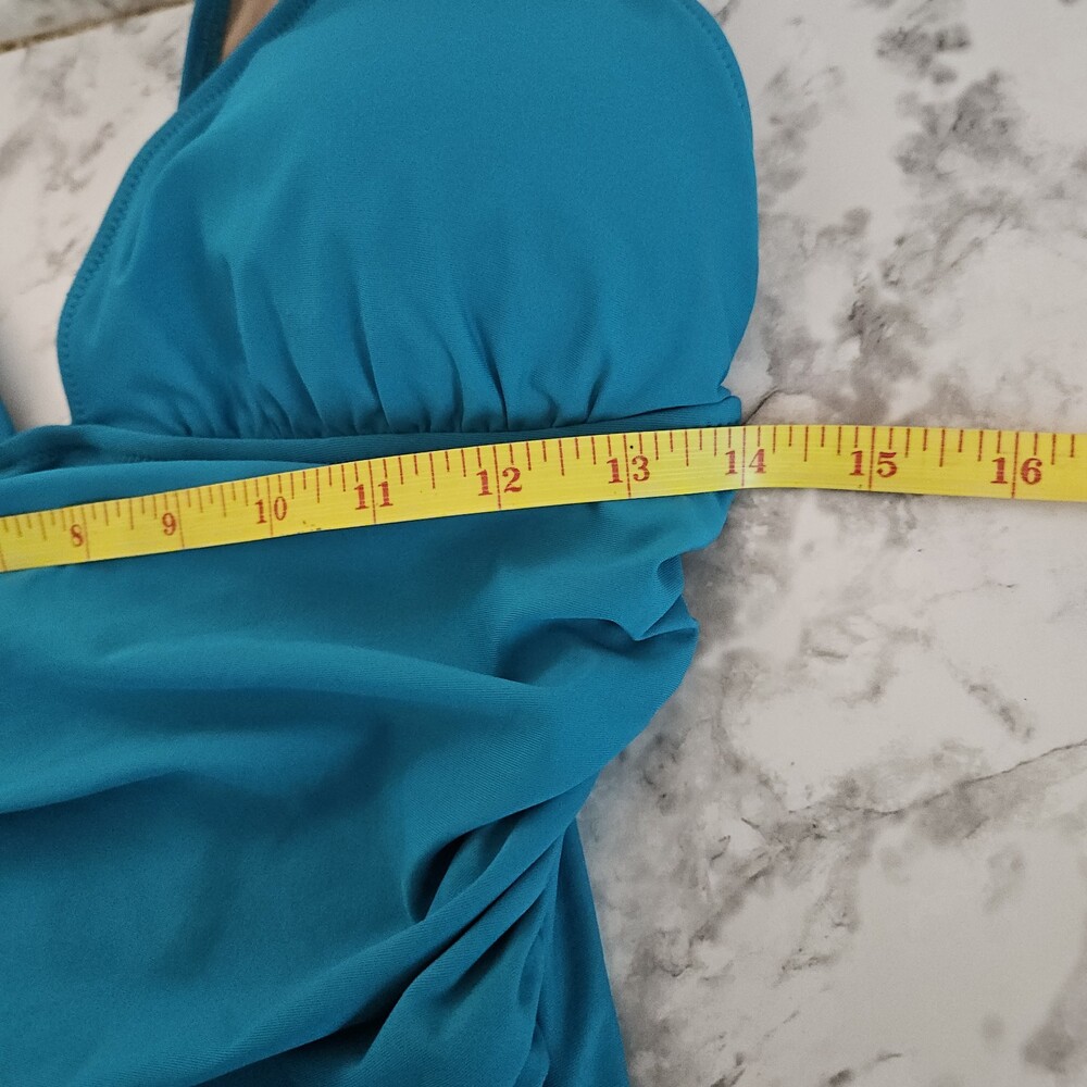 J. Crew Women's Size 10 One Piece Ruched Aqua Swimsuit. Beachy Vacation - Picture 6 of 10